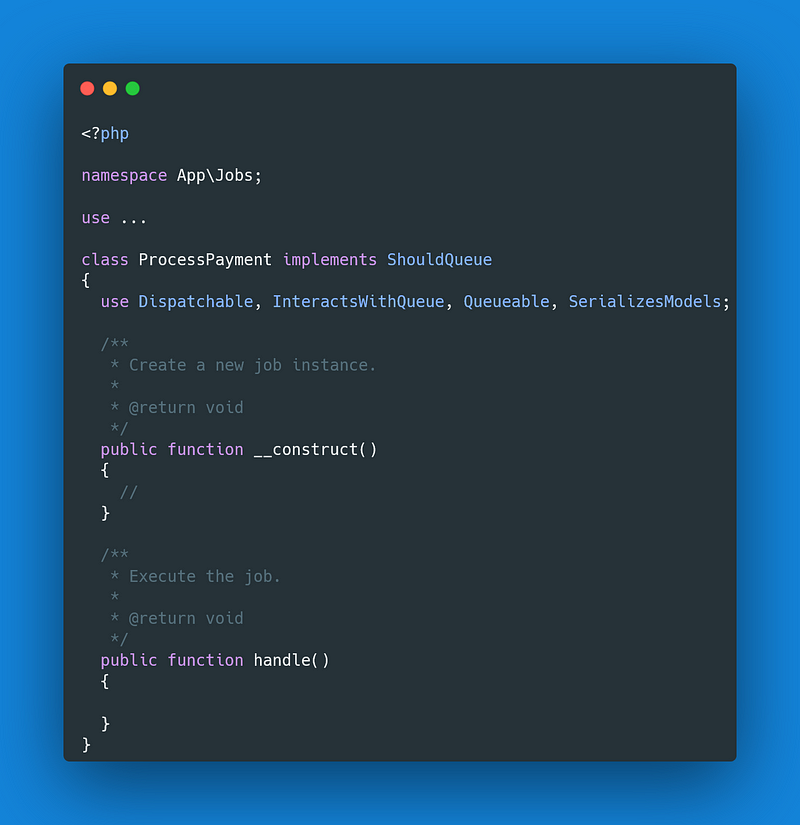 Sample job class in Laravel