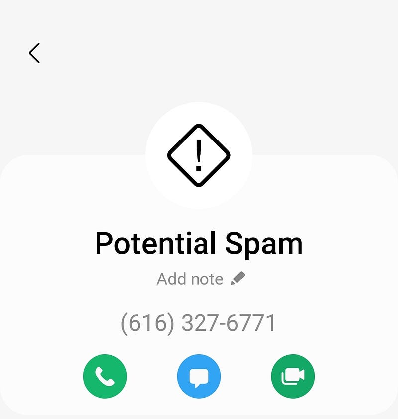 A frustrating notification of a spam call