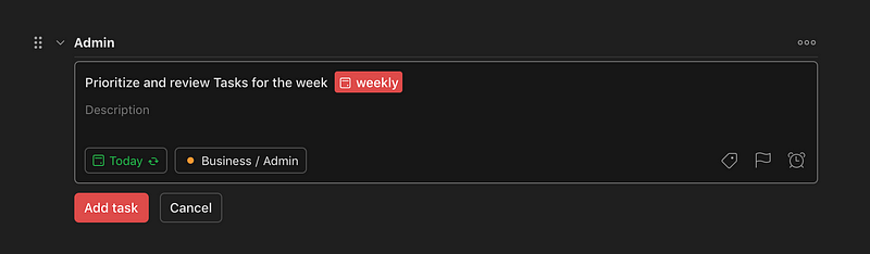 Weekly task review setup in Todoist