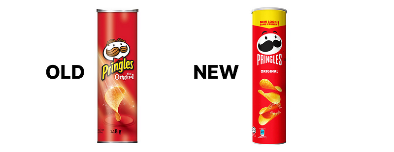 Comparison of old and new Pringles packaging