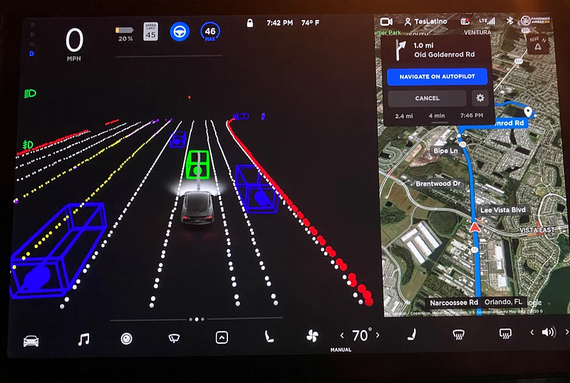 Tesla vehicle showcasing autopilot features