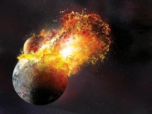 Artistic representation of a collision impacting Venus