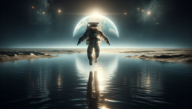 Human running on water in a lunar simulation experiment.