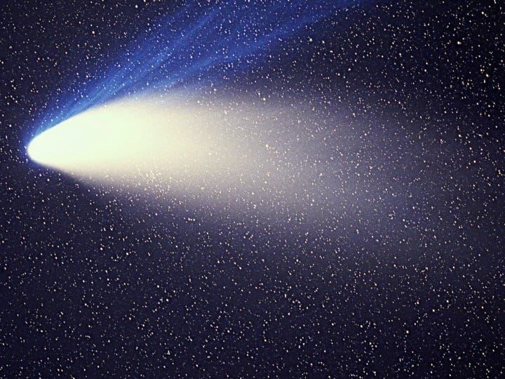 A comet with a visible tail