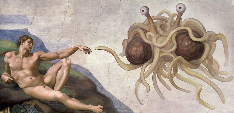 A humorous take on Michelangelo's Creation of Adam