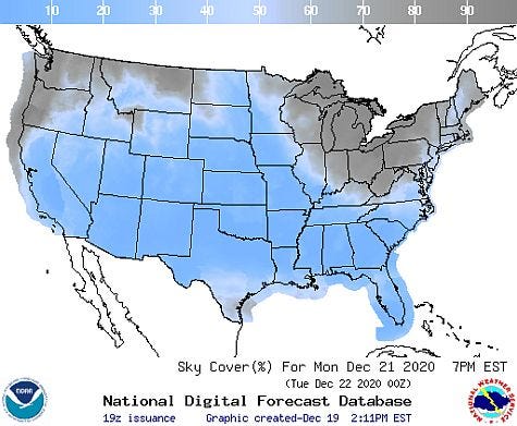 Cloud coverage in the U.S. during the Great Conjunction