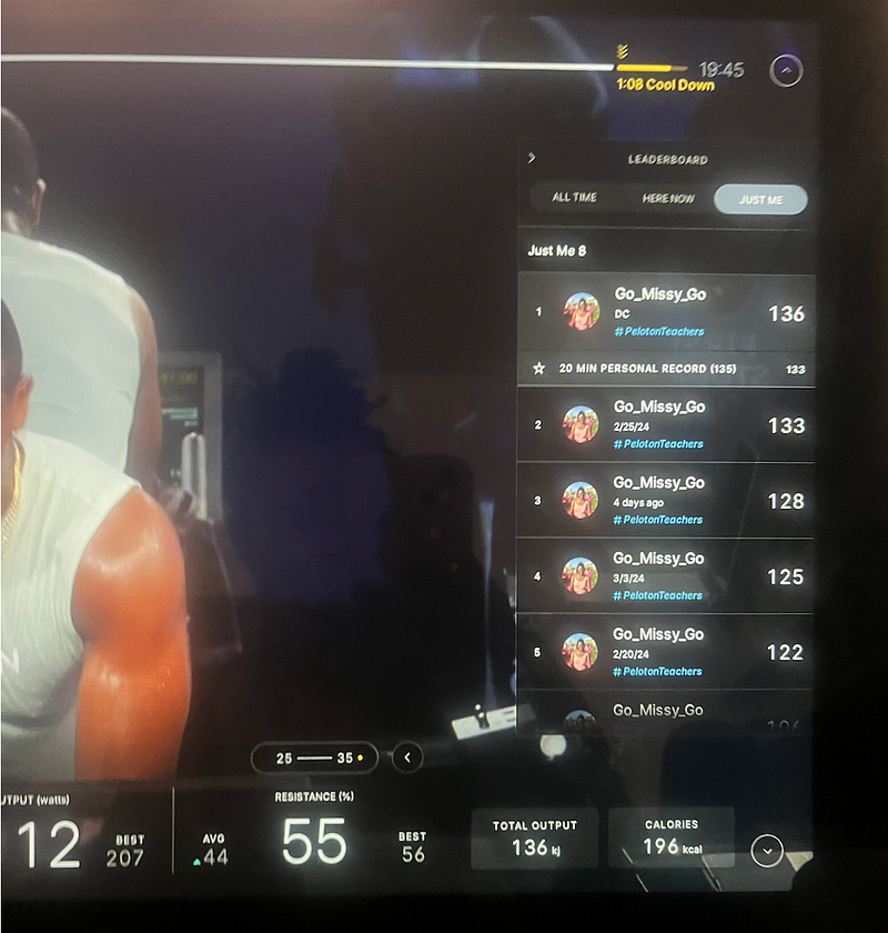 Screenshot of the "Just Me" feature on Peloton.